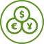 um c&iacute;rculo verde com s&iacute;mbolos de moeda