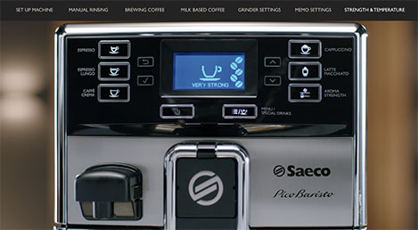 Defini&ccedil;&otilde;es de intensidade do aroma da m&aacute;quina de caf&eacute; expresso Saeco