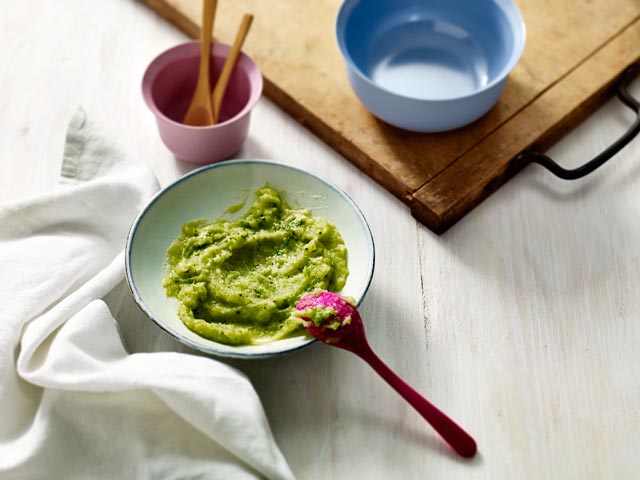 Precioso puré de batata e brócolos